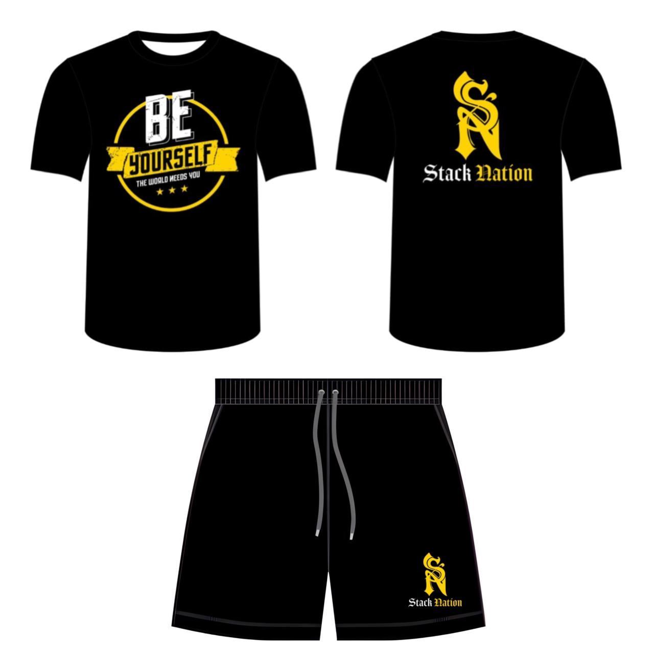 Be Your Self Stack Nation Yellow & Black Shorts & Tees Set