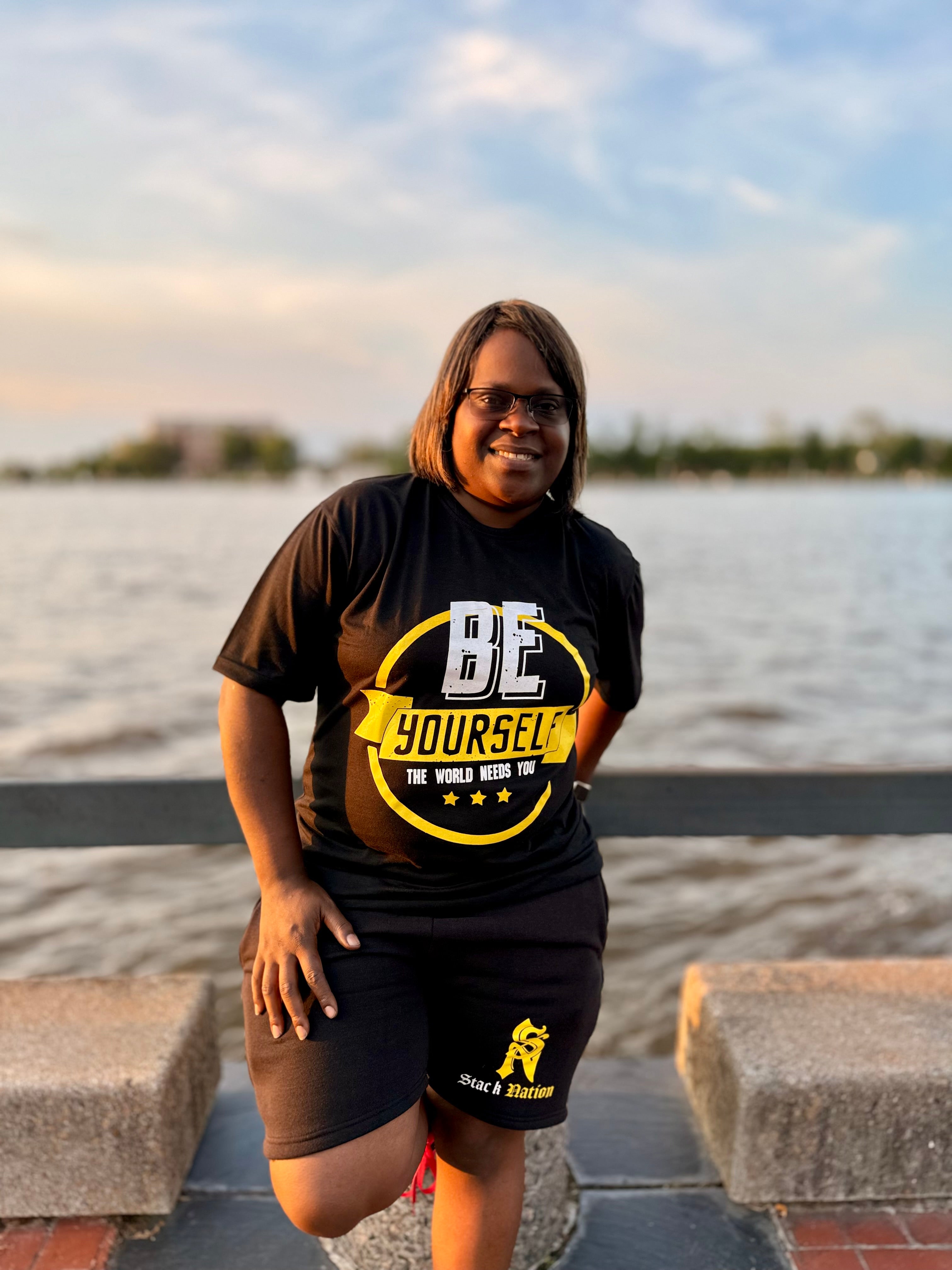 Be Your Self Stack Nation Yellow & Black Local Shorts & Tees Set